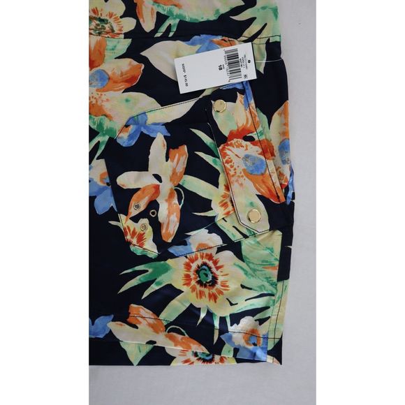 Lauren Ralph Lauren 637675 Women's Plus Sz 18 Navy Floral Shantung Shorts $145 - Picture 2 of 7